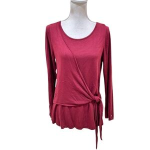 Rabalder cranberry half knit wrap Long Sleeve top made in India size large